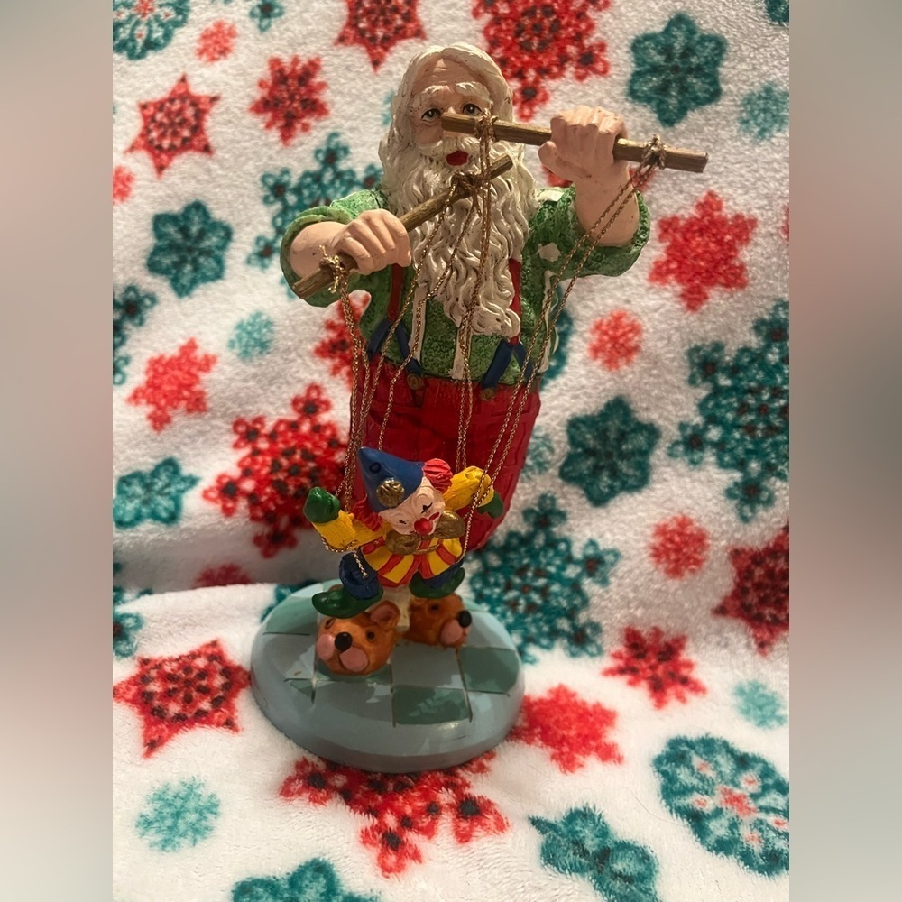 Vintage Wood Resin Jaimy Santa with Clown Marionette